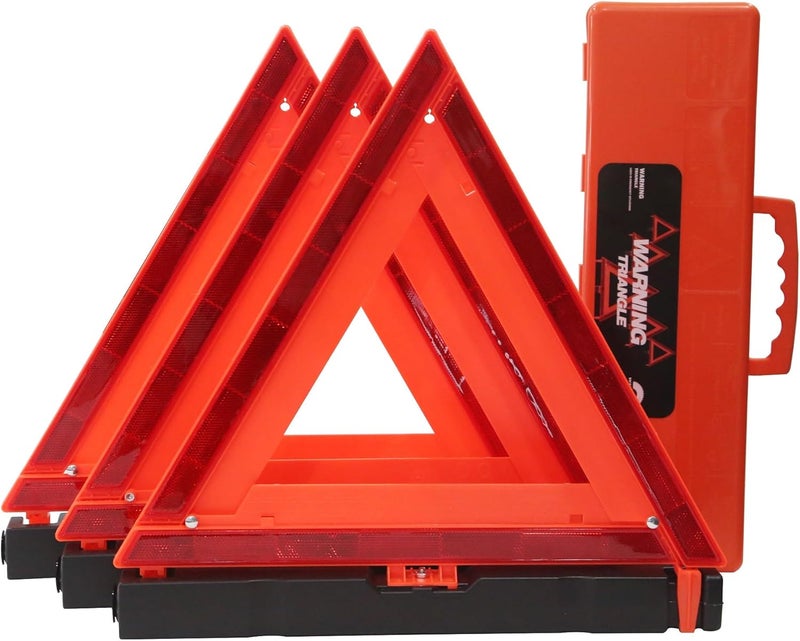 WORKKOOL Store Safety Triangles DOT Approved, Standard Warning Triangles Enmergency Reflector, Emergency Triangles for Vehicles with Carry Case(3 Pack,Without Sand) - Image 1
